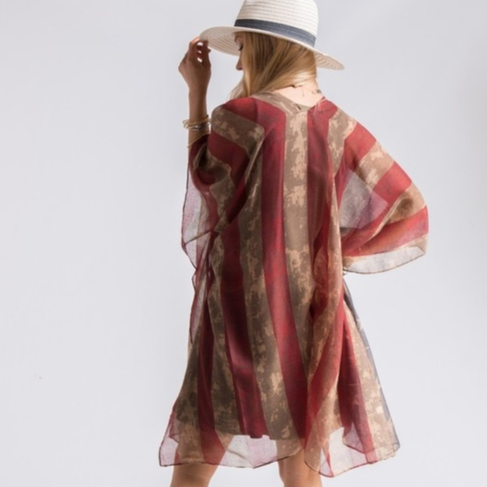 New American Flag Kimono | Color: Blue/Red/White - Picture 3 of 4